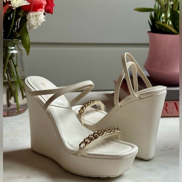 Aldo White Platform Shoes with Gold Accents - Picture 1 of 6